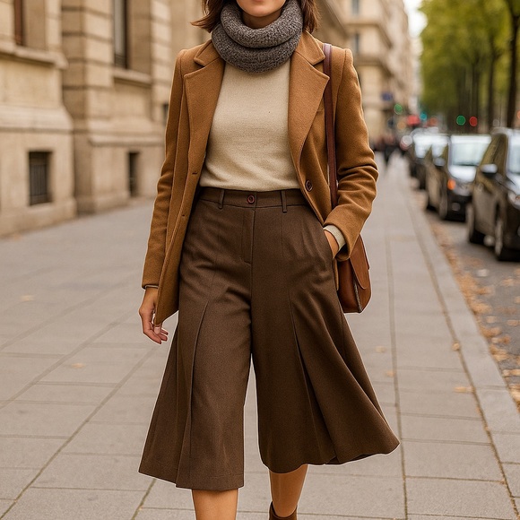 Joseph Ribkoff Brown Pleated Gaucho Pants Vintage Size 8 - Picture 11 of 12